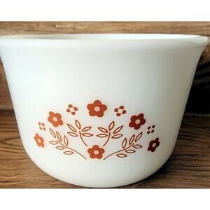 Pyrex Brown Flowers Summer Impressions Sugar Bowl Or Ramekin 1 Piece Milk Glass